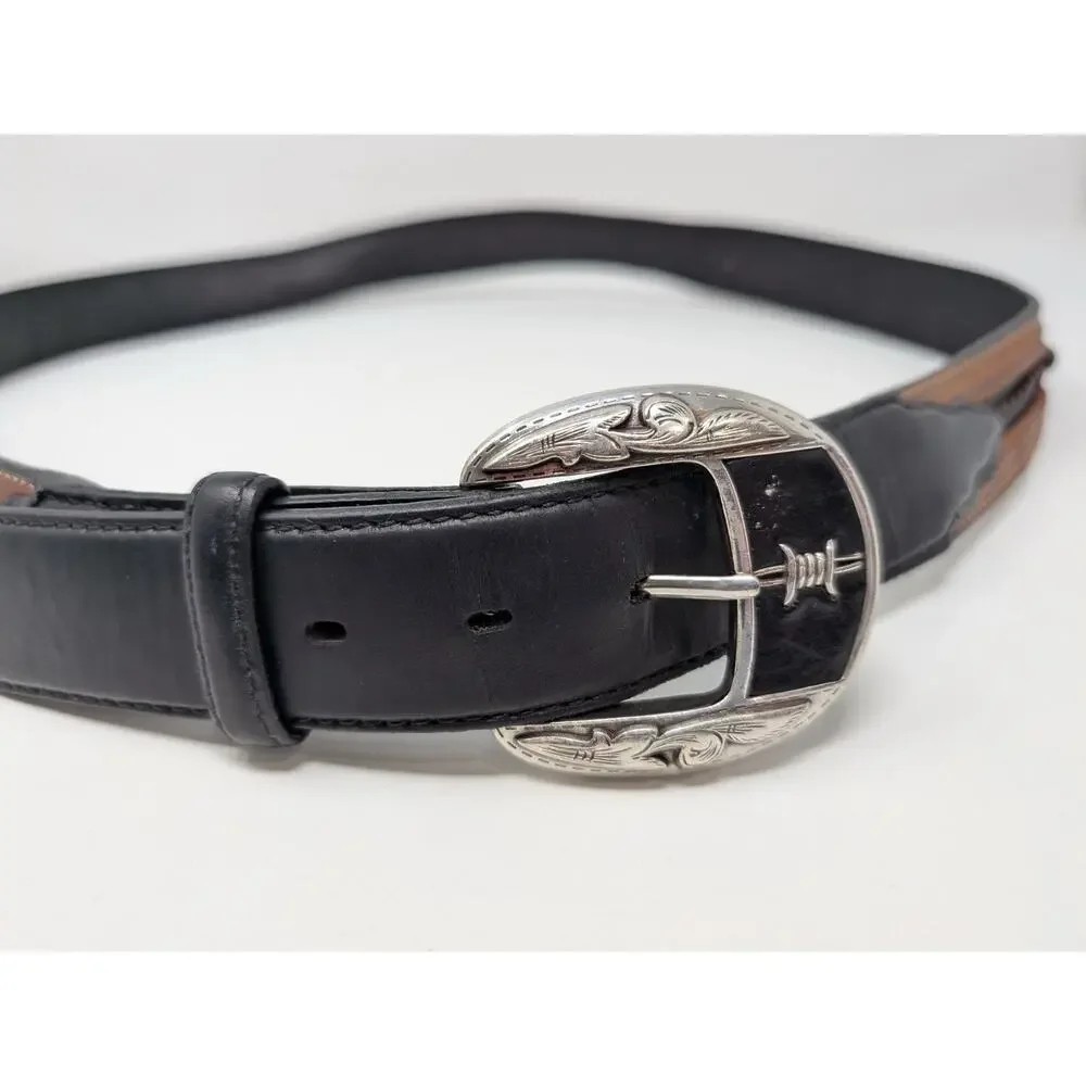Justin Belt Aged Bark Fenced In Brown Black Leather Western C10813 Men's Size 44